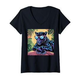 Womens Black Panther Sunglass Girl Boys Vintage Black Panther Party V-Neck T-Shirt