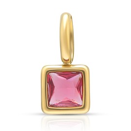 Joacii 14K Gold Plated Birthstone Cubic Zirconia Pendant Paper Clip Chain Necklace for Women with Adjustable Pendant Round Clasp Not Tarnish, Stainless Steel