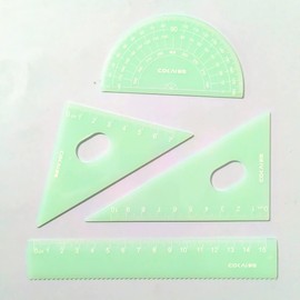 Morices 4 Pcs Jelly Color Geometry Rulers, Triangle Ruler Protractor Plastic Ruler with Clear Scale, Translucent Math Rulers Drafting Measuring Tool with Storage Box for Home School Use (Green)