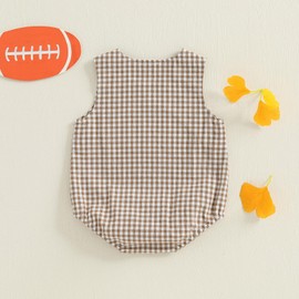 Santikisler Newborn Baby Boy Football Outfit Ruby Embroidery Sleeveless Romper Jumpsuit Plaid Overall Clothes (Khaki, 6-12 Months)