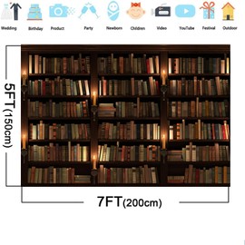 7x5ft Bookshelf Photography Background Backdrop Library School Books Collection Photo Background Vintage Wooden Bookshelf Backdrop Teacher Student Photography Background Graduation Photo Prop Vinyl