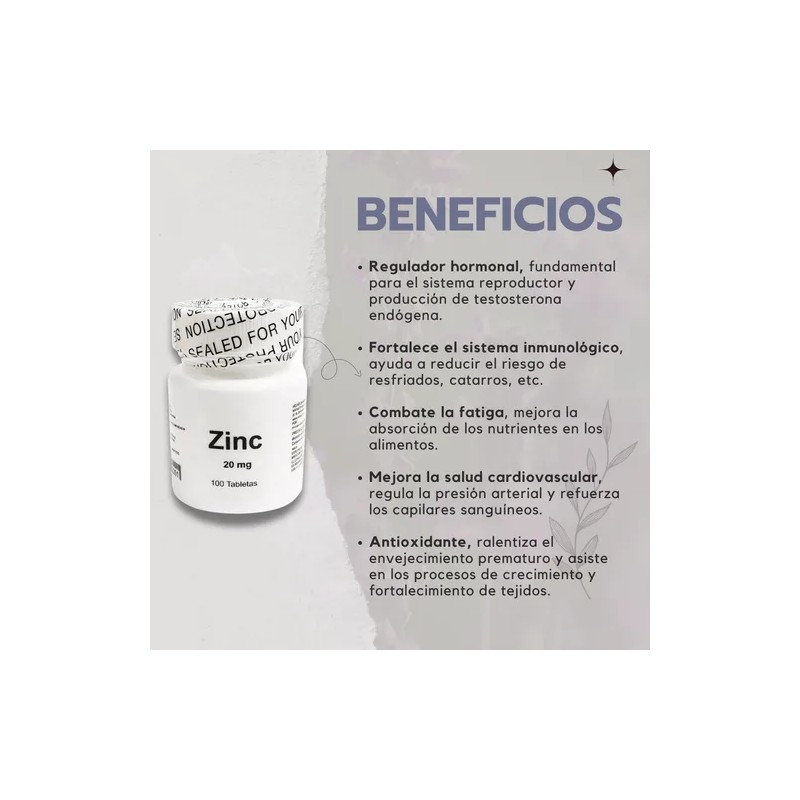Zinc 20 Mg, 100 Tabletas