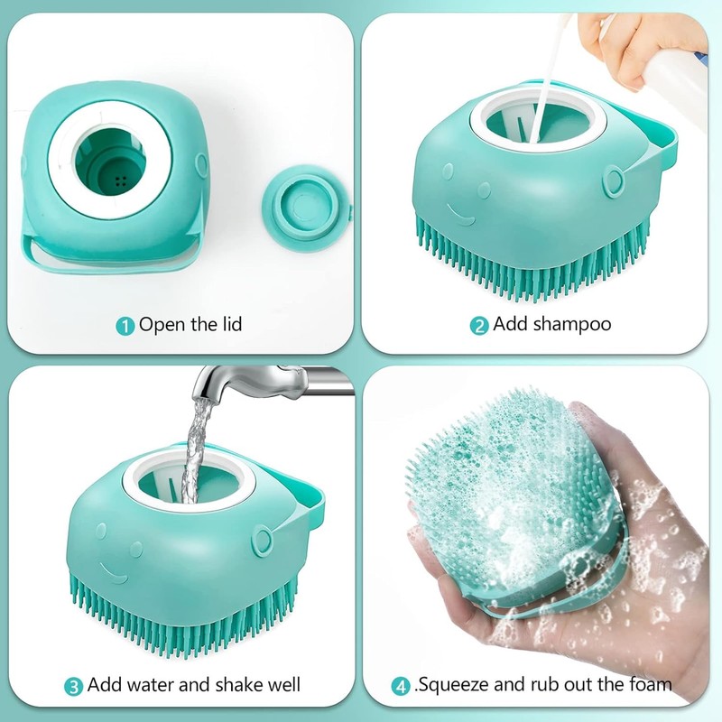 Gentle Pet Bath Brush with Shampoo Dispenser – Soft Silicone