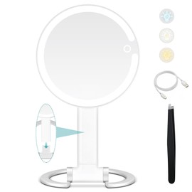 QD-Gotrays 20X/1X Magnifying Mirror with Light, Lighted Makeup Mirror with Magnification, Make Up Mirrors Stand Up Double Sided, Magnified Travel Mirror with Lights, Rechargeable 3 Color Dimmable