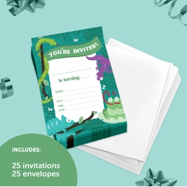 Desert Cactus Reptile Style 3 Happy Birthday Invitations Invite Cards (25 Count) With Envelopes Girls Boys Kids Party (25ct)