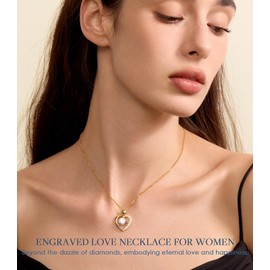 Beam & Bask 1 Ct Moissanite Heart Pendant Necklaces for Women, Engraved with LOVE, Sterling Silver Plated with 18K Gold, Anniversary and Birthday Jewelry for Wife, Girlfriend, Mom, or Her