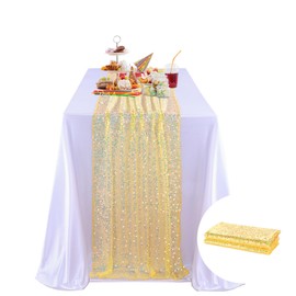 Gold Table Runner Sequin Table Linen 2pcs 25X120inch Elegant Sheer Table Runner for Wedding Birthday Party Ceremony