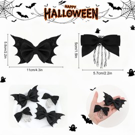 4PCS Halloween Bows Bone Hair Clips Skeleton Hand Bat Spooky Hair Clip