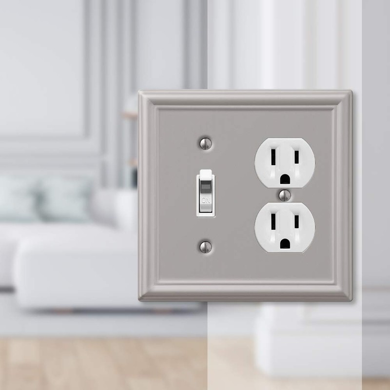 AMERELLE 149TDBN Chelsea Steel Toggle/Single Duplex Wallplate, Single Single, Brushed