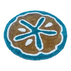 Chardin Home Soft Microfiber Polyester Spa Mat, Plush Water Absorbent Accent Rug for Bathroom Vanity, Bathtub/Shower – Starfish Design – Size: 27” Round, Machine Washable – Dk. Turquoise/Mocha Beige.
