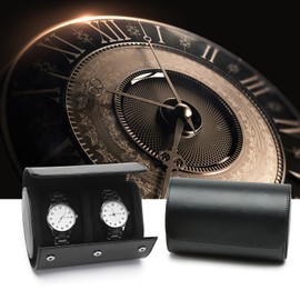 HNCY Watch Box Luxury PU Leather Watch Roll Watch Storage Box Portable Travel Case Watch Case Vintage Watch Box Gift for Christmas, Birthdays, Travel, Anniversaries - Black - Watch Roll 2 Watch