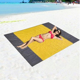 NC Picnic Blanket, Waterproof Picnic Blanket, 210 x 200 Waterproof Picnic Blanket, Portable Beach Blanket for Camping, Picnic, Beach, Travel, Hiking (Yellow+Grey)