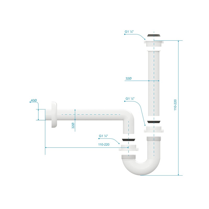 Aqua Bagno Siphon – Tube Odour Trap – Siphon for