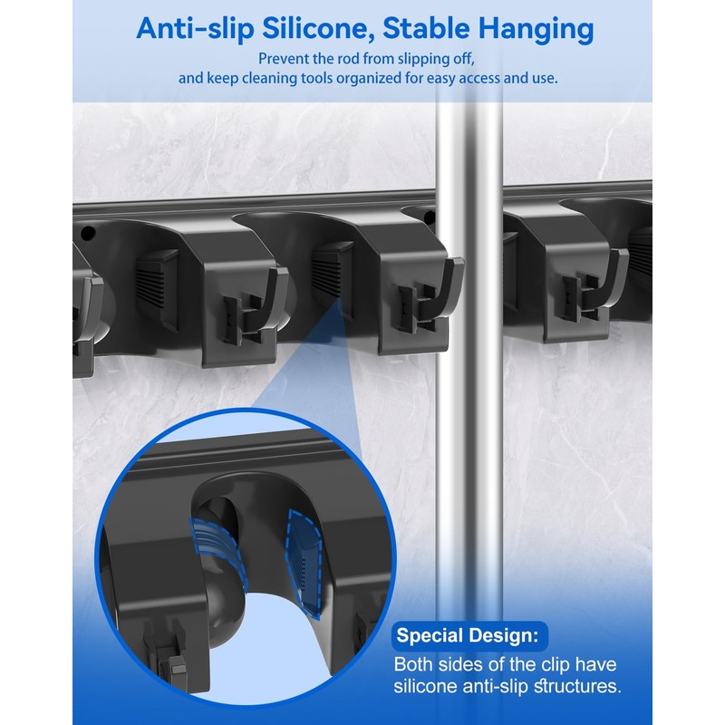 AceMining Broom Holder Wall Mounted, 5 Holders and 6 Hooks