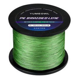 YUMEOWL Braided Fishing Line, Enhanced Coating Tech,Zero Stretch Line, 4 Strand, Moss Green, 328YDS, 4LB, 0.05MM