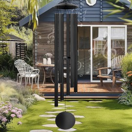 66" Large Wind Chimes for Outside Deep Tone - Memorial Wind Chimes Outdoor with 6 Heavy Tubes for Porch Garden Patio Hanging Decor, Sympathy Gifts for Loss of Loved One (Black, 66")