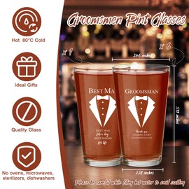 Nuanchu Set of 7 Groomsman Proposal Gifts Best Man Gift Groomsmen Beer Glass Set with Tuxedo Groomsman Glasses Will You Be My Groomsman Cards Tissue Paper for Bachelor Party(Pin Glasses, 16 oz)