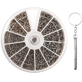 ETopLike 1000PCS M1 M1.2 M1.4 M1.6 Stainless Steel Screw & Nut Set Assortment Kit Repair Tool with Mini 3 in 1 Screwdriver Keychain for Glasses/Cellphone/Watches