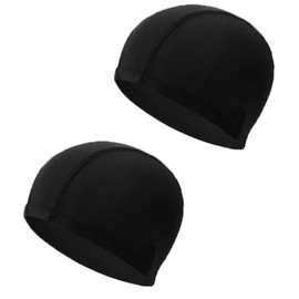 Pack of 2 Swimming Caps, Unisex Swimming Cap for Women Men Elastic Black Fabric Swimming Cap Swimming Cap for Adults