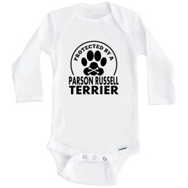 Protected by A Parson Russell Terrier Funny One Piece Baby Bodysuit (Long Sleeve), 6-9 Months White