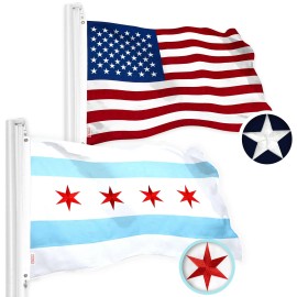 UD_G128 Combo Pack: USA American Flag & Chicago Flag 4x6 Ft Embroidered Spun Polyester, Indoor/Outdoor, Brass Grommets