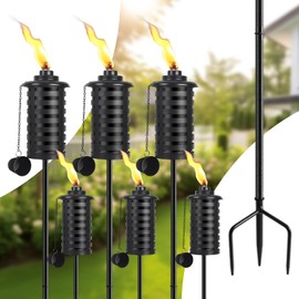 SNOGSWOG Citronella Torches for Outside Set of 6, 16 Oz Outdoor Garden Torches with 3-Prong Grounded Stake, 59 Inch Metal Torch for Garden Décor, Outside Torches for Backyard, Garden, Patio