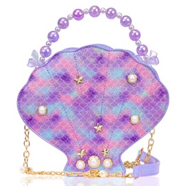 LSSAGOON Shells Little Girl Crossbody Purse for Toddler,Shoulder Handbag,Pearl Princess Clutch Bag,Gifts for Birthday Xmas., Fish Scale/Magic Color a