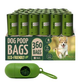 Reli. Biodegradable Dog Poop Bags w/Holder (360 Count - 24 Rolls) | 9x13" Large Dog Bags for Poop w/Dispenser | Green Eco-Friendly | Oxobiodegradable Pet Waste Disposal Refills (Unscented)