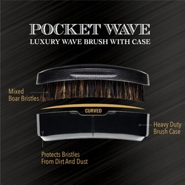 Red by Kiss Premium Pocket Wave Bow Wow Curved Palm Brush – Boar Bristles for 360 Waves, Curved Design for Precision Control, Ideal for Coarse, Curly, Short Hair & Fades (Medium)