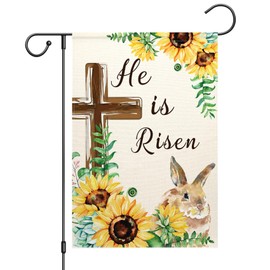 ChloropLastid He Is Risen Garden Flag 12x18 Inch Easter Religious Cross Sunflower Double Sided Outdoor Yard Flag Spring Summer Bunny Flowers Yard Outside Decorations