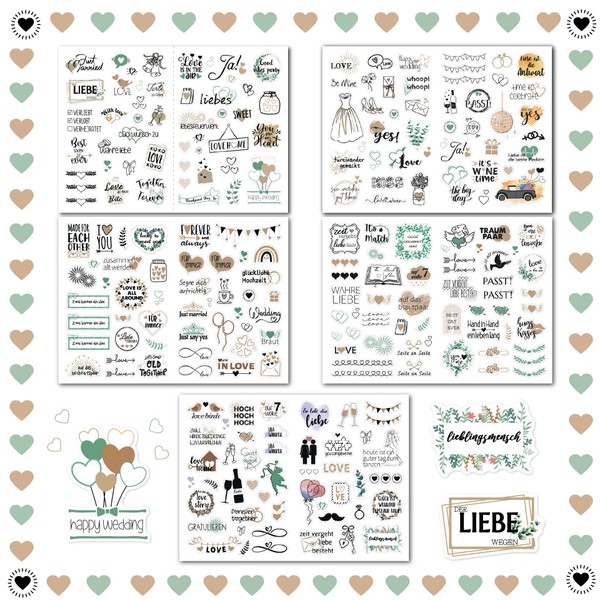 IOPYKKOA Sticker Wedding Guest Book (213 Designs) – Vintage Wedding Stickers for Guest Book or Photo Album with Love – Love Stickers for Scrapbook or Bullet Journal
