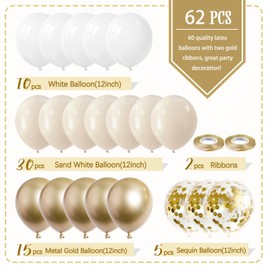 Balloons Beige Gold, Pack of 60 Balloons Wedding with Balloons White Metallic Champagne Gold Helium Balloons Nude Balloons for Wedding Boho Birthday Party Decoration, Baby Shower, Baby Shower