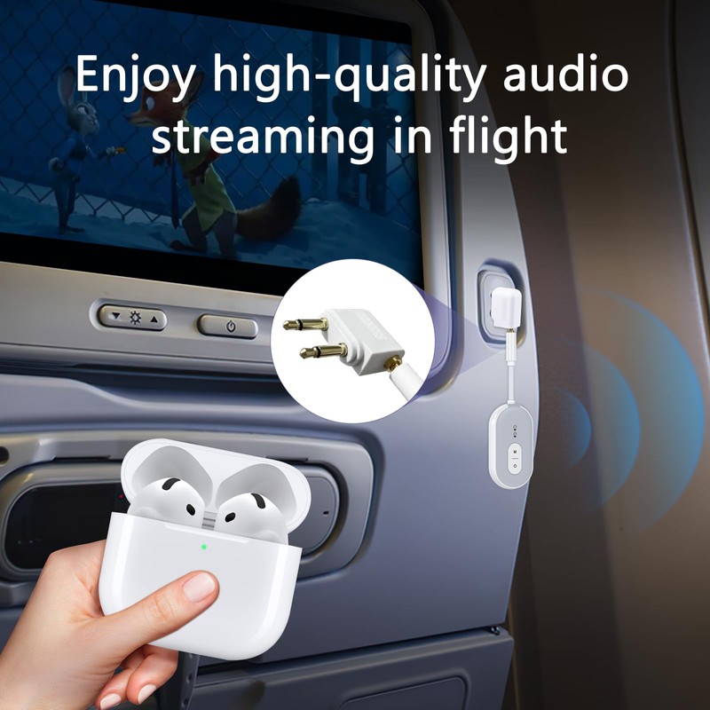 OQIMAX Bluetooth 5.3 Airplane Adapter, APTX Low Latency Airfly Bluetooth