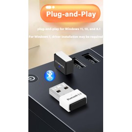 GAROGYI USB Bluetooth 5.3 Adapter for PC Supports Windows 11/10/8.1/7,Plug &Play For Win11/10, Mini 5.3+EDR Bluetooth Dongle Receiver&Transmitter for PC,Laptop,Keyboard,Mouse,Headsets,Speakers (Black)