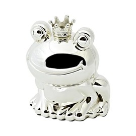 EDZARD money box, piggy bank frog king, money gift, silver plated, tarnish protected, 3,5 in height