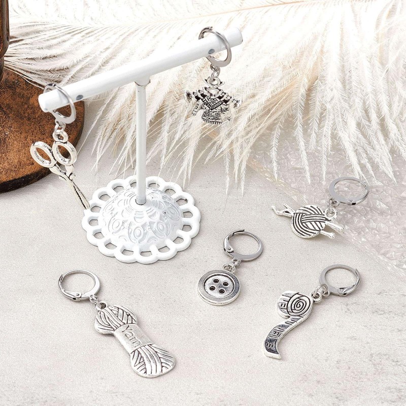 KitBeads 6pcs Tibetan Sewing Charms Mixed Styles Button Scissors Pendant