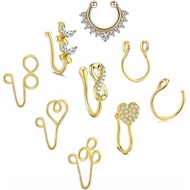 VitaCool Fake Nose Ring Hoop Magnetic Fake Septum Fake Nose Stud Faux Nose Ring Piercing Nose Cuffs for Non Pierced Jewelry for Women Men, Metal Stainless Steel, cubic zirconia