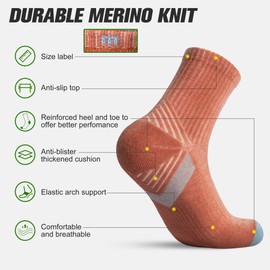 innotree Merino Wool Hiking Socks for Women Crew Socks Thermal Warm Cushion Moisture Wicking Boot Socks 5 Pairs,Medium