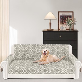 ALIECOM 100% Waterproof Couch Cover for 3 Cushion Couch Sofa Pet Friendly Sofa Covers Washable Printed Non Slip Furniture Protector Slipcovers with Pockets for Dogs (X-Large, Floral Khaki)