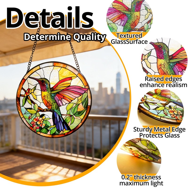 Hummingbird Stained Glass Suncatcher Window Hanging Gifts for Bird Lovers