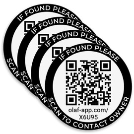 OLAF App 4 Piece QR Code Sticker Set & Free App – Secure Valuables 100% Anonymous and Easy Worldwide – Contact in Seconds – No Subscription (Black)