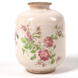 SYDDOL White Ceramic Vase, Small French Country Style Porcelian Vase Hand Painted Floral Design with Vintage Crackle Glaze for Wedding Dinner Table Office Bedroom - 5.5 Inch / 14 CM (Pink Floral)
