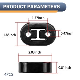 Polcatay 4 PCS Exhaust Hanger, 2 Holes Adjustable Muffler Hanger, Silent Shock Absorption Rubber Insulator High-density Bushing Mount, for Most Cars Tail Pipe Hook Repair Accessories (Black)