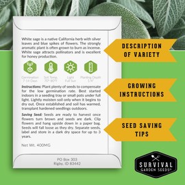 Survival Garden Seeds Sage Collection Seed Vault - White, Culinary & Victoria Blue Sage (Salvia Apiana, Officinalis, Farinacea) - Non-GMO Heirloom Seeds for Your Garden
