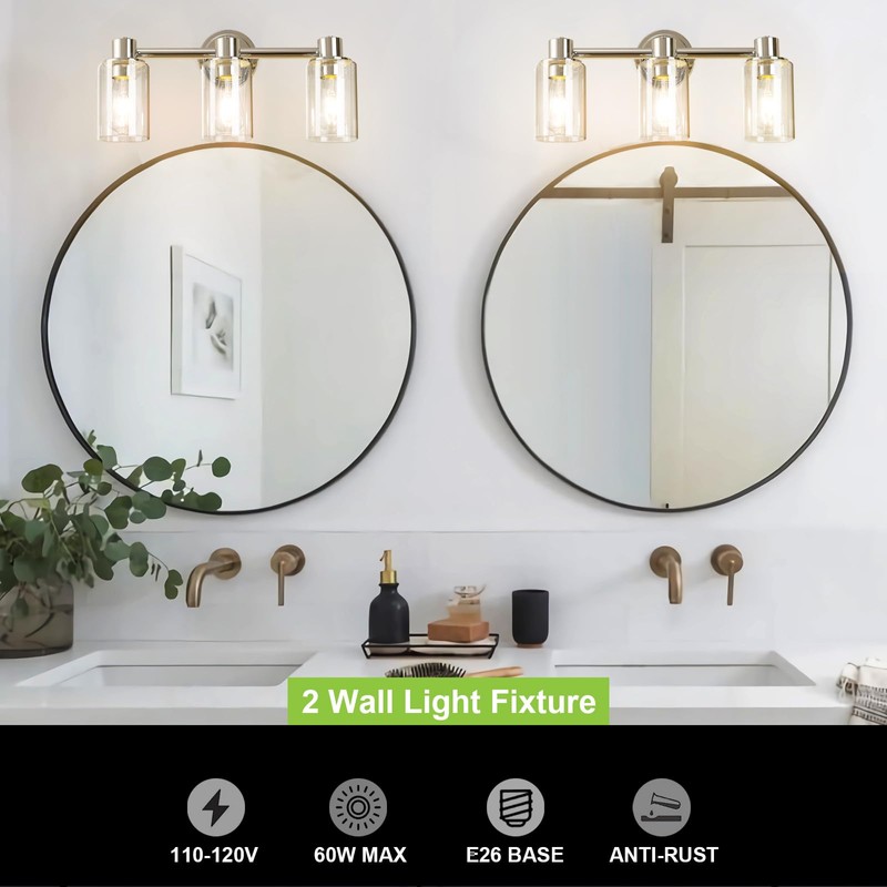 ALAISLYC 3 Light Bathroom Wall Light Fixtures Chrome Bathroom Wall