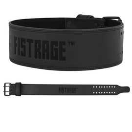 FISTRAGE Power Weight Lifting Genuine Leather Belt Gym Back Support for Men & Women Training Fitness Exercise for Tough Workouts | Power Lifters | Supports Lumber Lower Back (Large, Black)