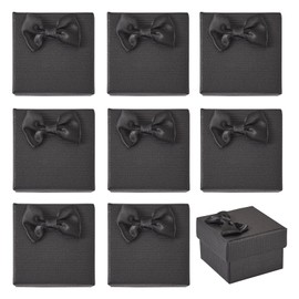 Boutigem 12 Pack Square Small Gift Boxes Earring Jewelry Box with Small Bowknot Lids Black Cardboard Paper Ring Box Gift Case for Festival Birthday Wedding Anniversaries, 2.03 x 2.03 x 1.67 Inch