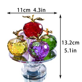 HDCRYSTALGIFTS 5 Inch Faceted Crystal Apple Figurines in 5 Colours, Glass Apple Statue, Collectibles with Rotating Base for Home Table Decoration