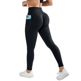 RXRXCOCO Invisible Scrunch Butt Sport Leggings da donna, lunghi, opachi, push up, pantaloni sportivi a vita alta, palestra, pantaloni da corsa, #2 Nero (con tasche), S