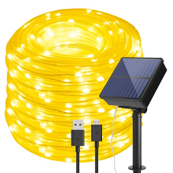 IMAGE 8 Modes Solar Rope Lights Outdoor String Lights 78.7 Feet 20M Waterproof 200LED for Indoor Outdoor Garden Party Patio Lawn Decor Warm White